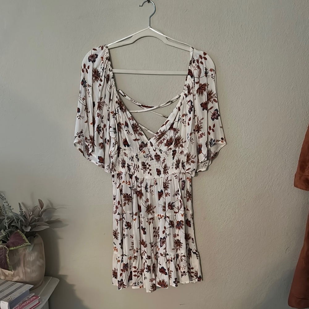 Floral Print Dress with Crisscross Back